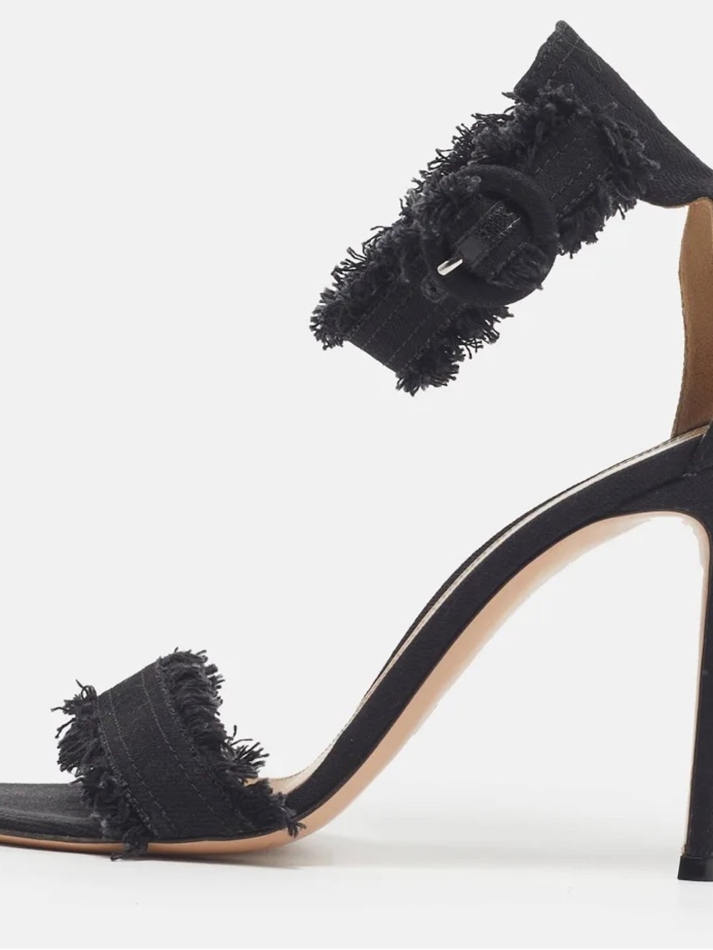 Gianvito Rossi Black Frayed Strap Stiletto Sandals 40.5